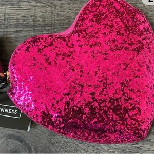 Lulu Guinness pink glitter heart shaped coin purse